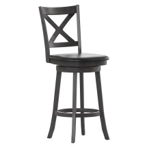 Flash Furniture ES-UN1-29-GY-GG Wood Crossback Swivel Bar Height Barstool with Black LeatherSoft Seat, Gray Wash Walnut