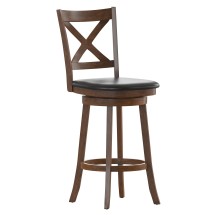 Flash Furniture ES-UN1-29-OAK-GG Wood Crossback Swivel Bar Height Barstool with Black LeatherSoft Seat, Antique Oak