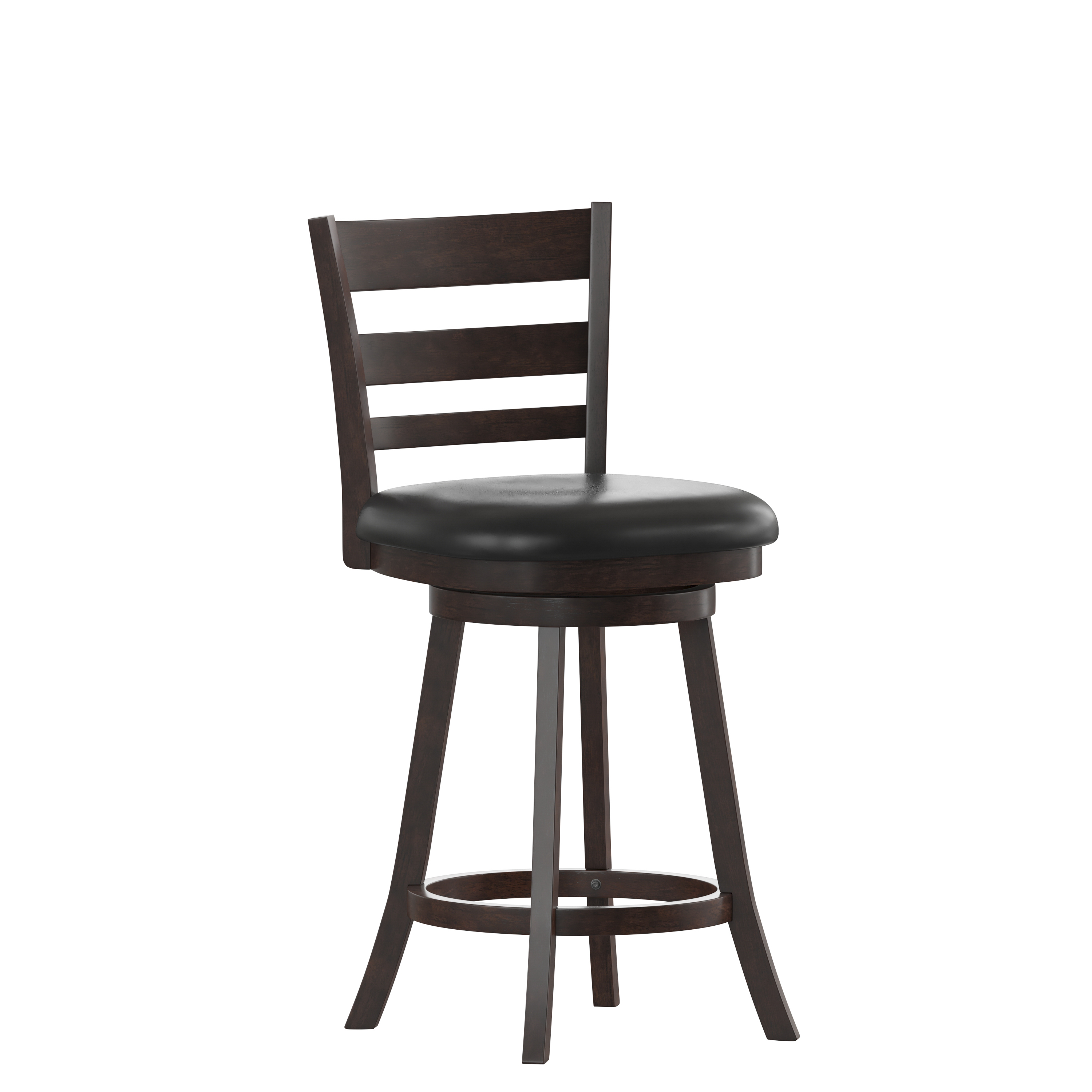 Flash Furniture ES-UN3-24-ESP-GG Wood Ladderback Swivel Counter Height Barstool with Black LeatherSoft Seat, Espresso