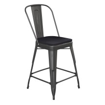 Flash Furniture ET-3534-24-BK-PL1B-GG 24&quot; Black Metal Indoor/Outdoor Counter Height Stool with Back with Black Poly Resin Wood Seat