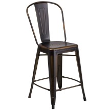 Flash Furniture ET-3534-24-COP-GG 24&quot; Distressed Copper Metal Indoor/Outdoor Counter Height Stool with Back
