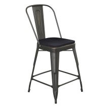 Flash Furniture ET-3534-24-COP-PL1B-GG 24" Copper Metal Indoor/Outdoor Counter Height Stool with Back with Black Poly Resin Wood Seat