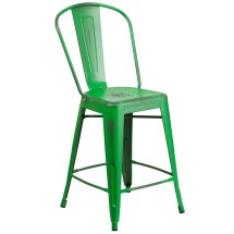 Flash Furniture ET-3534-24-GN-GG 24&quot; Distressed Green Metal Indoor/Outdoor Counter Height Stool with Back