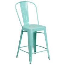 Flash Furniture ET-3534-24-MINT-GG 24&quot; Mint Green Metal Indoor/Outdoor Counter Height Stool with Back