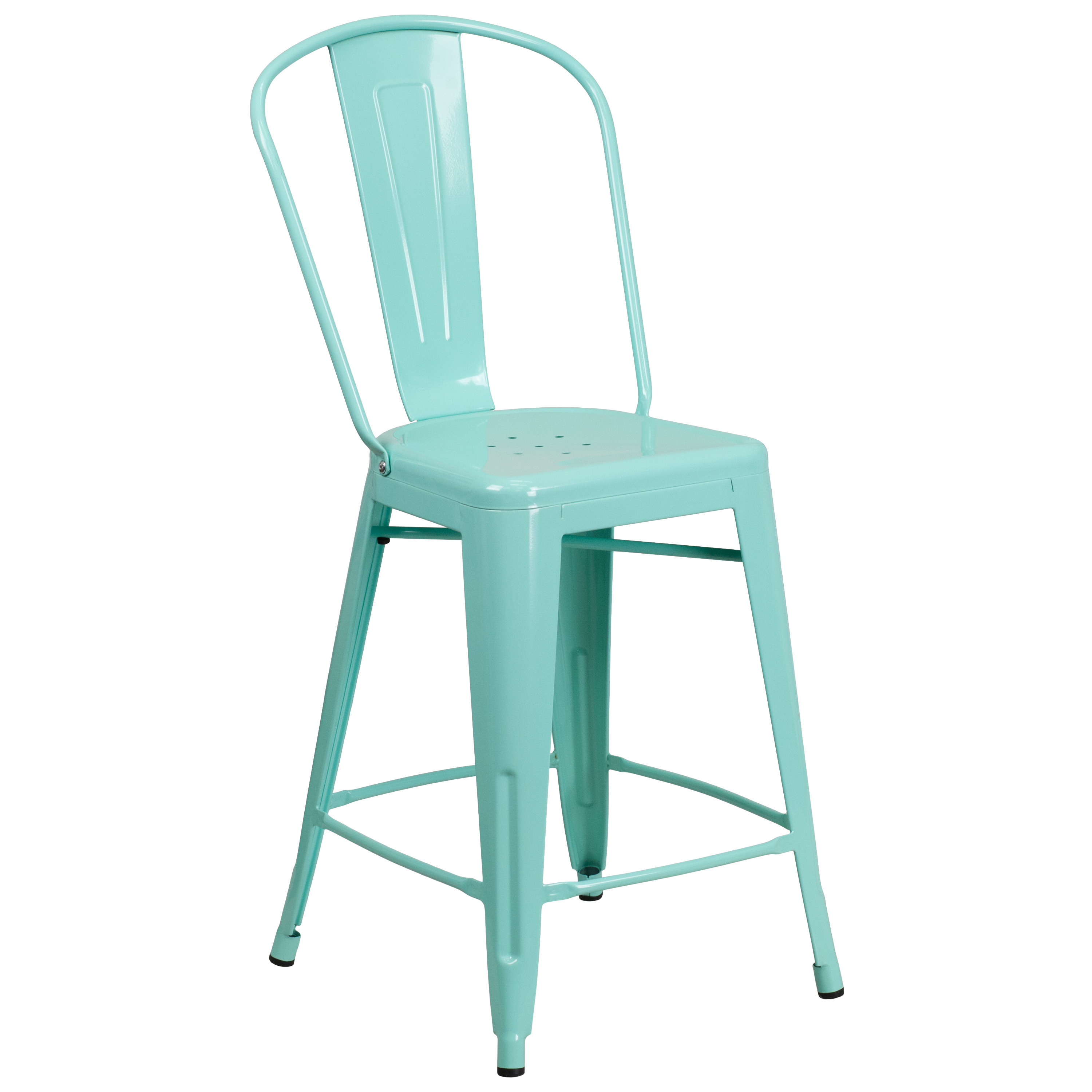 Flash Furniture ET-3534-24-MINT-GG 24" Mint Green Metal Indoor/Outdoor Counter Height Stool with Back