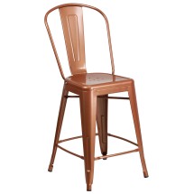 Flash Furniture ET-3534-24-POC-GG 24" Copper Metal Indoor/Outdoor Counter Height Stool with Back