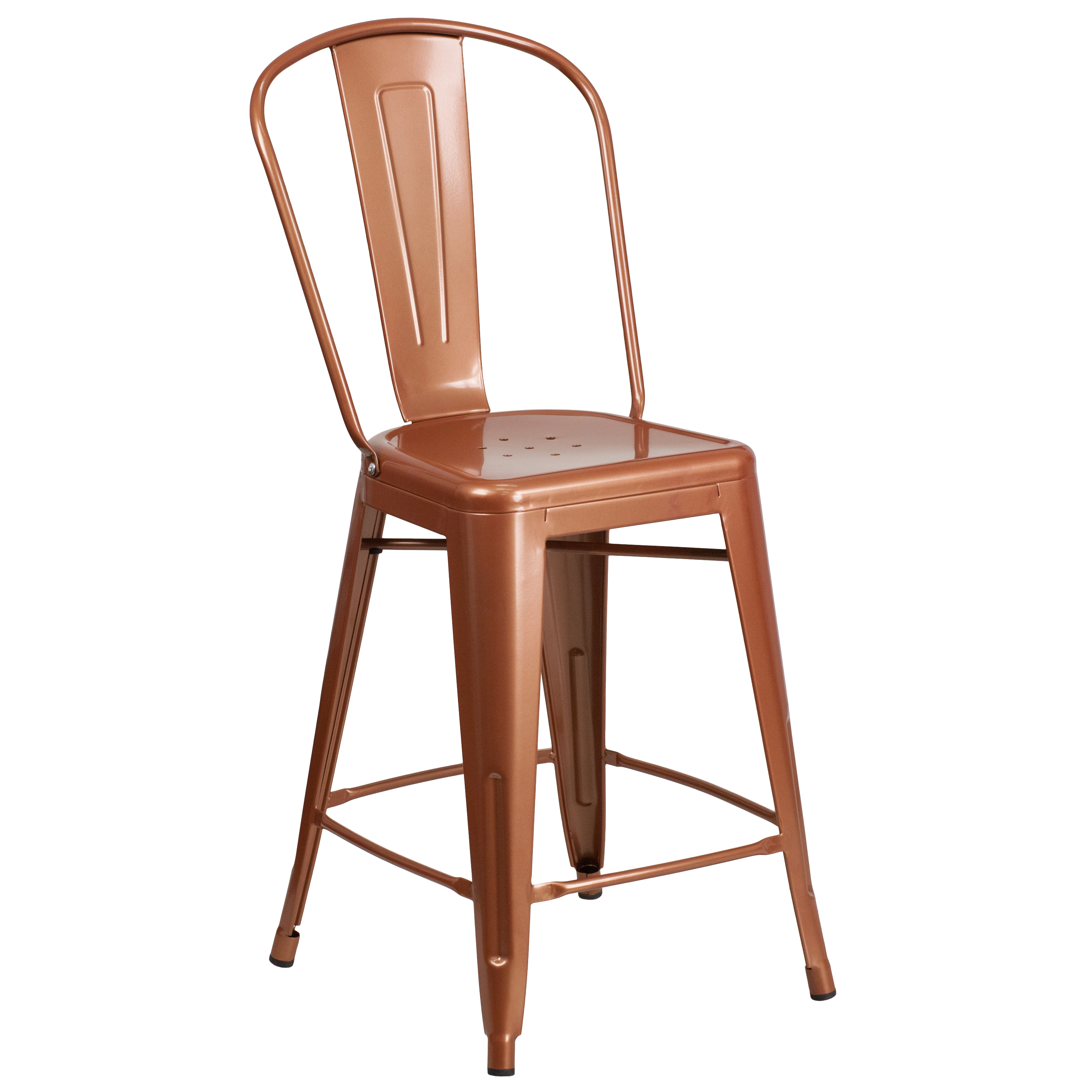 Flash Furniture ET-3534-24-POC-GG 24" Copper Metal Indoor/Outdoor Counter Height Stool with Back