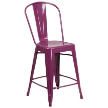 Flash Furniture ET-3534-24-PUR-GG 24&quot; Purple Metal Indoor/Outdoor Counter Height Stool with Back