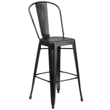 Flash Furniture ET-3534-30-BK-GG 30" Distressed Black Metal Indoor/Outdoor Barstool with Back