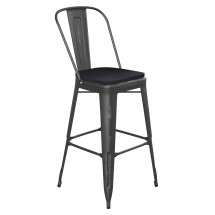 Flash Furniture ET-3534-30-BK-PL1B-GG 30&quot; Black Metal Indoor/Outdoor Barstool with Back with Black Poly Resin Wood Seat