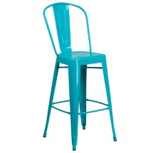 Flash Furniture ET-3534-30-CB-GG 30" Crystal Teal-Blue Metal Indoor/Outdoor Barstool with Back