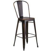 Flash Furniture ET-3534-30-COP-GG 30" Distressed Copper Metal Indoor/Outdoor Barstool with Back