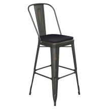 Flash Furniture ET-3534-30-COP-PL1B-GG 30" Copper Metal Indoor/Outdoor Barstool with Back with Black Poly Resin Wood Seat