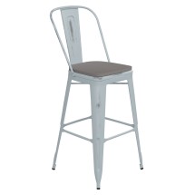 Flash Furniture ET-3534-30-DB-PL1G-GG 30" Green-Blue Metal Indoor/Outdoor Barstool with Back with Gray Poly Resin Wood Seat