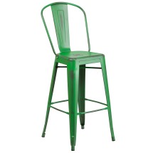 Flash Furniture ET-3534-30-GN-GG 30" Distressed Green Metal Indoor/Outdoor Barstool with Back