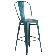 Flash Furniture ET-3534-30-KB-GG 30" Distressed Kelly Blue-Teal Metal Indoor/Outdoor Barstool with Back