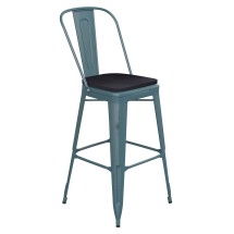 Flash Furniture ET-3534-30-KB-PL1B-GG 30&quot; Kelly Blue-Teal Metal Indoor/Outdoor Barstool with Back with Black Poly Resin Wood Seat