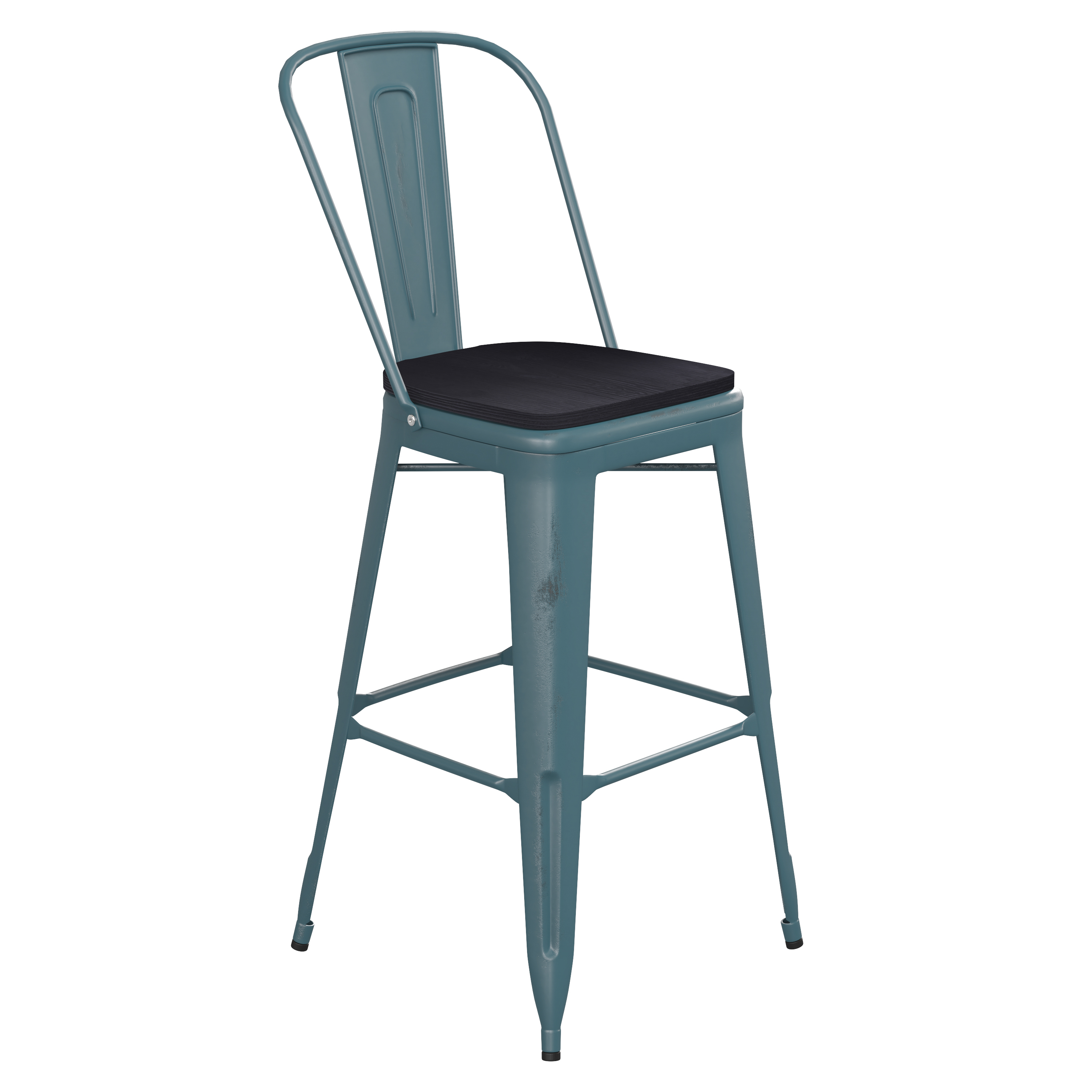 Flash Furniture ET-3534-30-KB-PL1B-GG 30" Kelly Blue-Teal Metal Indoor/Outdoor Barstool with Back with Black Poly Resin Wood Seat