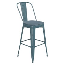 Flash Furniture ET-3534-30-KB-PL1C-GG 30&quot; Kelly Blue-Teal Metal Indoor/Outdoor Barstool with Back with Teal-Blue Poly Resin Wood Seat