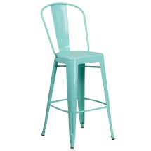 Flash Furniture ET-3534-30-MINT-GG 30" Mint Green Metal Indoor/Outdoor Barstool with Back