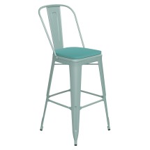 Flash Furniture ET-3534-30-MINT-PL1M-GG 30" Mint Green Metal Indoor/Outdoor Barstool with Back with Mint Green Poly Resin Wood Seat