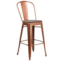 Flash Furniture ET-3534-30-POC-WD-GG 30" Copper Metal Barstool with Back and Wood Seat