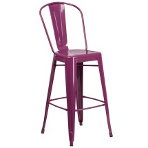 Flash Furniture ET-3534-30-PUR-GG 30&quot; Purple Metal Indoor/Outdoor Barstool with Back