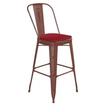 Flash Furniture ET-3534-30-RD-PL1R-GG 30&quot; Kelly Red Metal Indoor/Outdoor Barstool with Back with Red Poly Resin Wood Seat