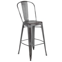 Flash Furniture ET-3534-30-SIL-GG 30&quot; Distressed Silver Gray Metal Indoor/Outdoor Barstool with Back