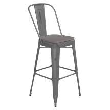Flash Furniture ET-3534-30-SIL-PL1G-GG 30" Silver Gray Metal Indoor/Outdoor Barstool with Back with Gray Poly Resin Wood Seat