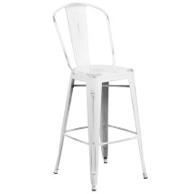 Flash Furniture ET-3534-30-WH-GG 30" Distressed White Metal Indoor/Outdoor Barstool with Back