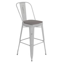Flash Furniture ET-3534-30-WH-PL1G-GG 30" White Metal Indoor/Outdoor Barstool with Back with Gray Poly Resin Wood Seat