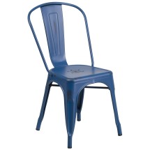 Flash Furniture ET-3534-AB-GG Distressed Antique Blue Metal Indoor/Outdoor Stackable Chair
