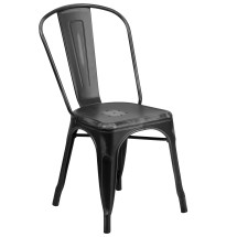 Flash Furniture ET-3534-BK-GG Distressed Black Metal Indoor/Outdoor Stackable Chair