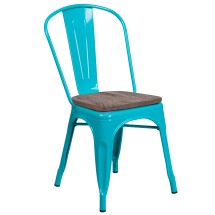 Flash Furniture ET-3534-CB-WD-GG Crystal Teal-Blue Metal Stackable Chair with Wood Seat