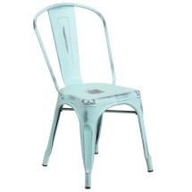 Flash Furniture ET-3534-DB-GG Distressed Green-Blue Metal Indoor/Outdoor Stackable Chair