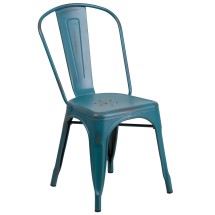 Flash Furniture ET-3534-KB-GG Distressed Kelly Blue-Teal Metal Indoor/Outdoor Stackable Chair
