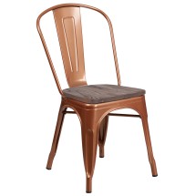 Flash Furniture ET-3534-POC-WD-GG Copper Metal Stackable Chair with Wood Seat