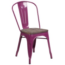 Flash Furniture ET-3534-PUR-WD-GG Purple Metal Stackable Chair with Wood Seat
