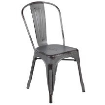 Flash Furniture ET-3534-SIL-GG Distressed Silver Gray Metal Indoor/Outdoor Stackable Chair
