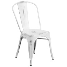 Flash Furniture ET-3534-WH-GG Distressed White Metal Indoor/Outdoor Stackable Chair