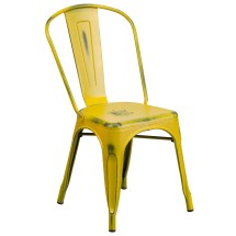 Flash Furniture ET-3534-YL-GG Distressed Yellow Metal Indoor/Outdoor Stackable Chair