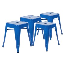 Flash Furniture ET-BT3503-18-BL-GG 18" Stackable Backless Metal Indoor Table Height Dining Stool, Royal Blue-Set of 4