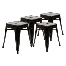 Flash Furniture ET-BT3503-18-BLK-GG 18&quot; Stackable Backless Metal Indoor Table Height Dining Stool, Black - Set of 4