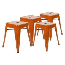 Flash Furniture ET-BT3503-18-ORG-GG 18&quot; Stackable Backless Metal Indoor Table Height Stool, Orange - Set of 4
