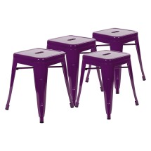 Flash Furniture ET-BT3503-18-PR-GG 18" Stackable Backless Metal Indoor Table Height Stool, Purple - Set of 4