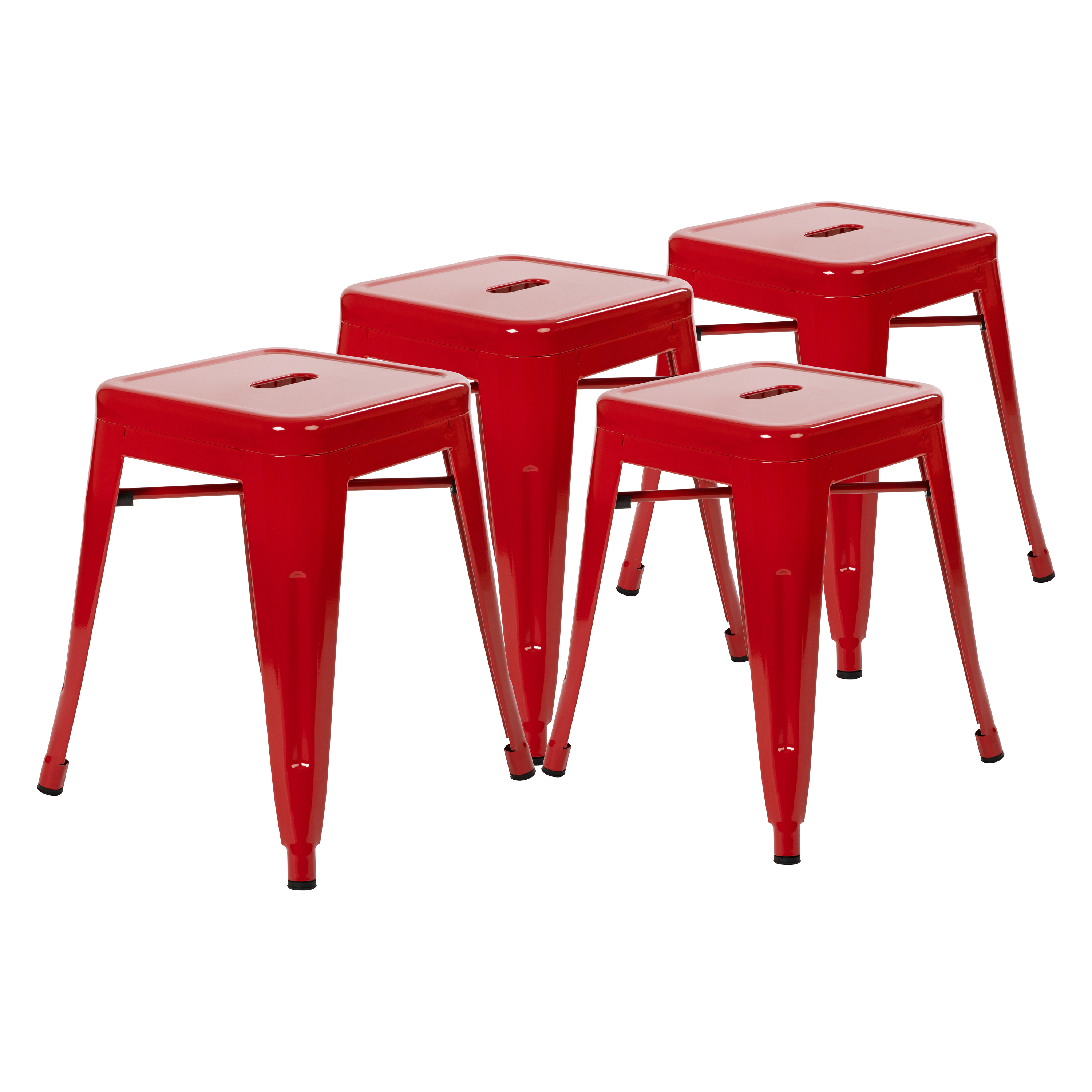Flash Furniture ET-BT3503-18-RED-GG 18" Stackable Backless Metal Indoor Table Height Stool, Red - Set of 4