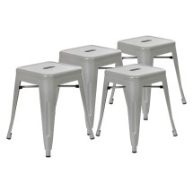 Flash Furniture ET-BT3503-18-SIL-GG 18" Stackable Backless Metal Indoor Table Height Stool, Silver - Set of 4