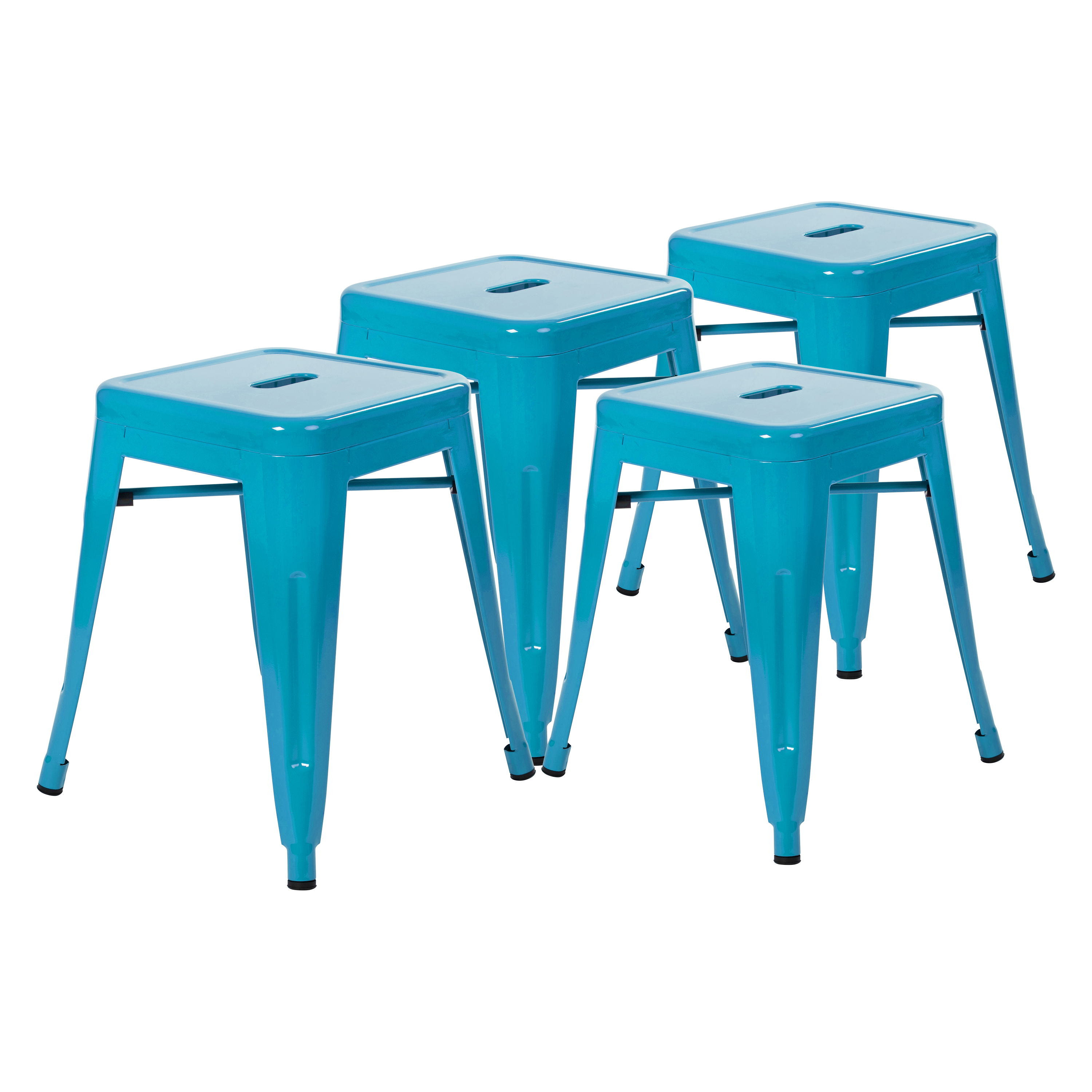 Flash Furniture ET-BT3503-18-TL-GG 18" Stackable Backless Metal Indoor Table Height Stool, Teal - Set of 4