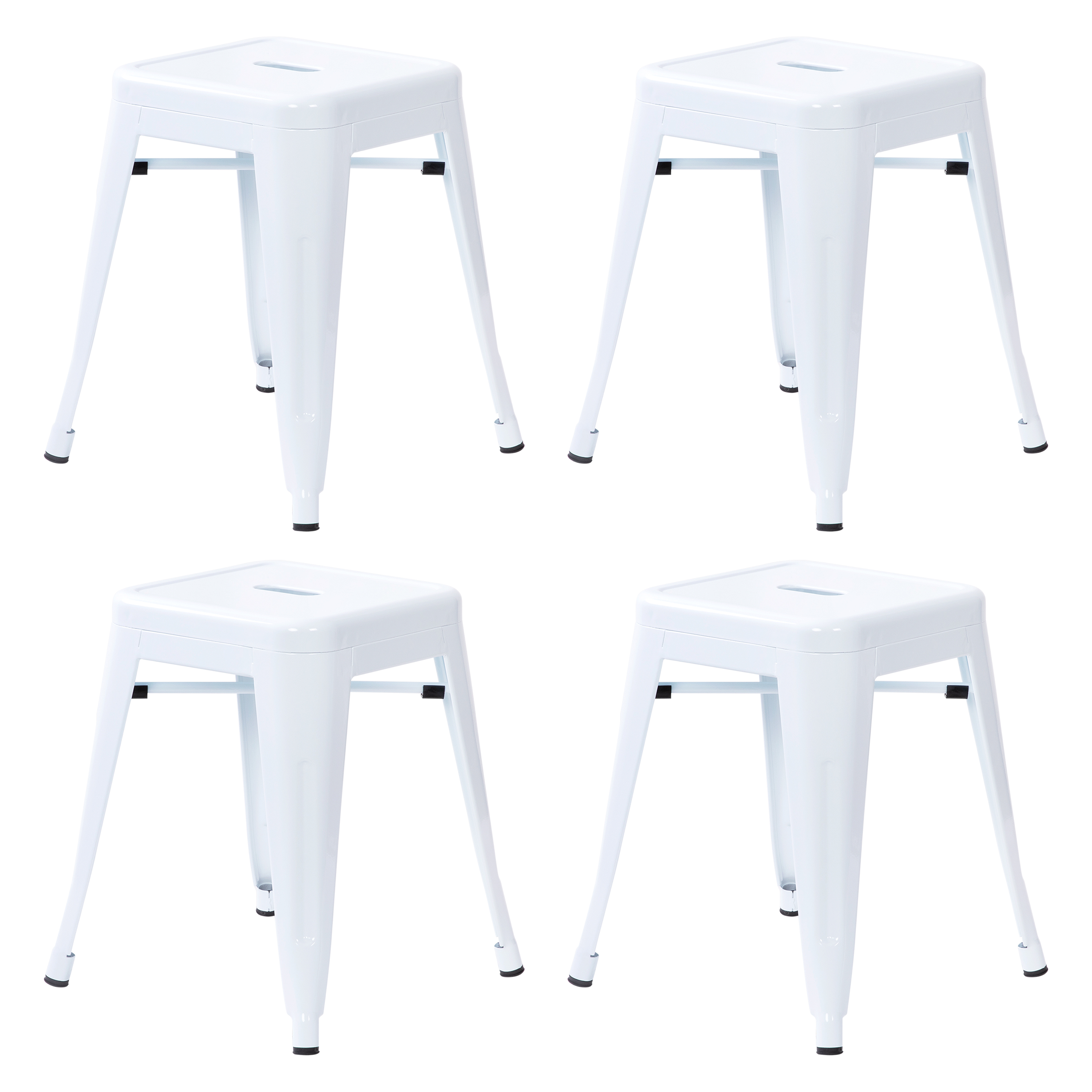 Flash Furniture ET-BT3503-18-WH-GG 18" Stackable Backless Metal Indoor Table Height Stool, White - Set of 4